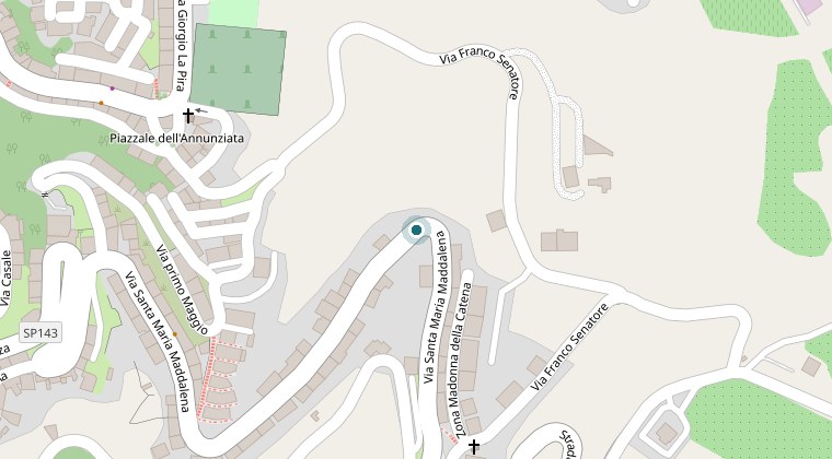 Mappa della zona dello studio di Saracena, con il punto della sede